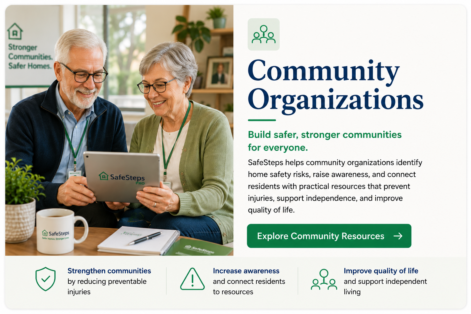 SafeSteps presenter showing the platform to a group at a community meeting